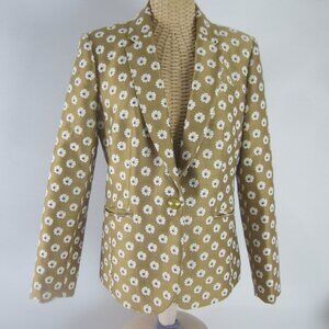 J Crew Womens 8 Navy Beige Gold Floral Blazer LS Jacket Classic Small Preppy